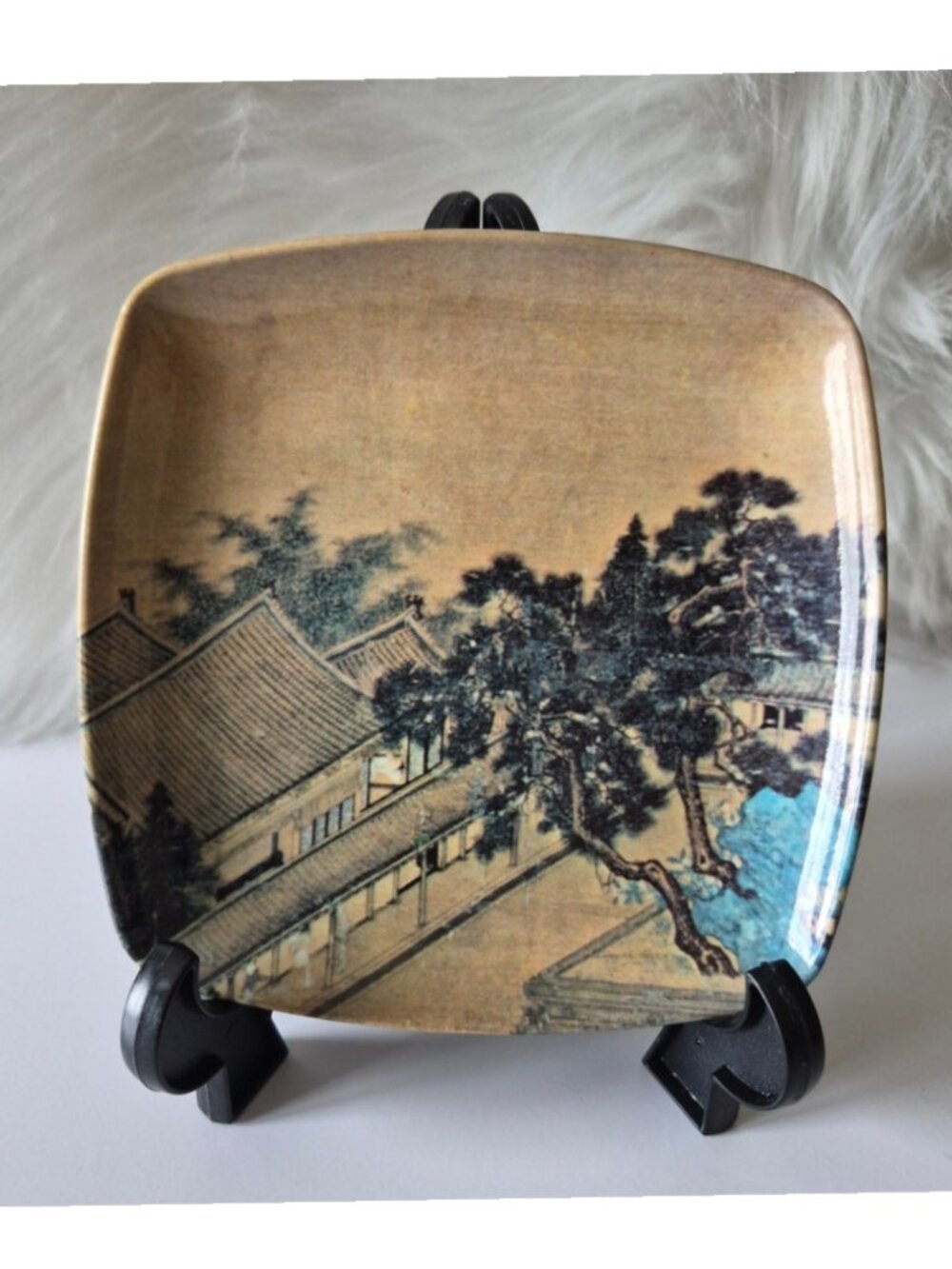 VTG Wony Ltd Asian Landscape Square Melamine Decorative Plate Trinket Dish 5"